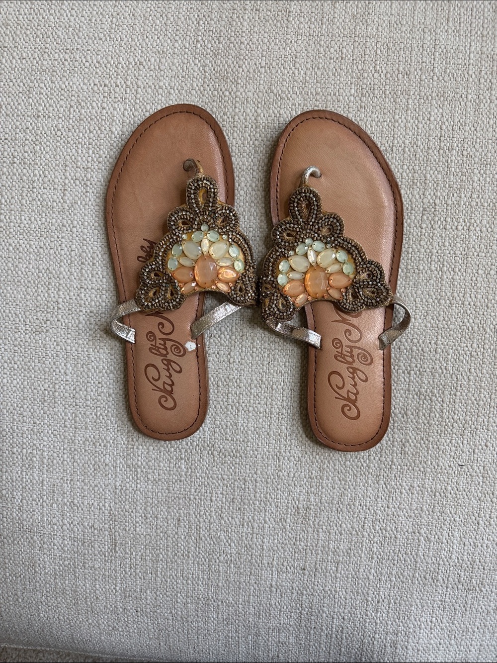 naughty monkey Tan Sandals with Gold and Cream Beaded Accents